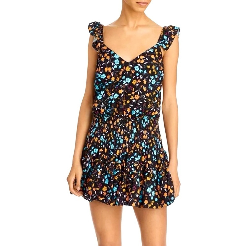 Ramy Brook Angelina Floral Smocked Waist Tiered Mini Dress Small